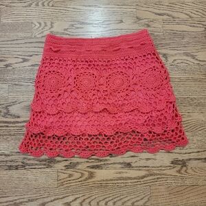 J.J Basics Crochet Lace Skirt in Coral